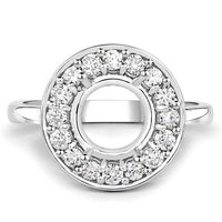 0.48 Carat Genuine White Diamond 14K White Gold Semi Mount Ring - holds 8.00mm Round Gemstone