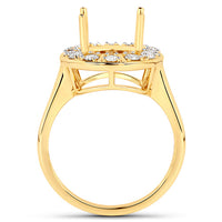 0.42 Carat Genuine White Diamond 14K Yellow Gold Semi Mount Ring - holds 11x9mm Oval Gemstone