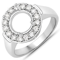 0.48 Carat Genuine White Diamond 14K White Gold Semi Mount Ring - holds 8.00mm Round Gemstone