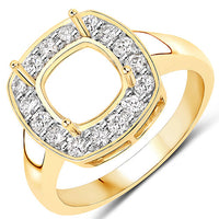 0.48 Carat Genuine White Diamond 14K Yellow Gold Semi Mount Ring - holds 8x8mm Cushion Gemstone
