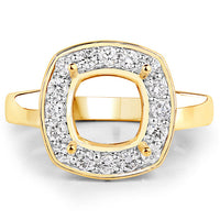 0.48 Carat Genuine White Diamond 14K Yellow Gold Semi Mount Ring - holds 8x8mm Cushion Gemstone