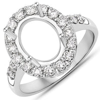 0.60 Carat Genuine White Diamond 14K White Gold Semi Mount Ring - holds 10x8mm Oval Gemstone