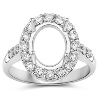 0.60 Carat Genuine White Diamond 14K White Gold Semi Mount Ring - holds 10x8mm Oval Gemstone