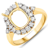 0.54 Carat Genuine White Diamond 14K Yellow Gold Semi Mount Ring - holds 9x7mm Cushion Gemstone