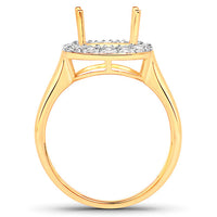 0.51 Carat Genuine White Diamond 14K Yellow Gold Semi Mount Ring - holds 10x8mm Cushion Gemstone
