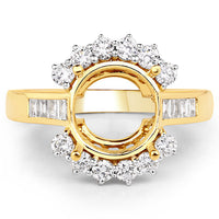 0.58 Carat Genuine White Diamond 14K Yellow Gold Semi Mount Ring - holds 9.00mm Round Gemstone