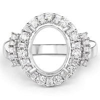 0.83 Carat Genuine White Diamond 14K White Gold Semi Mount Ring - holds 11x9mm Oval Gemstone
