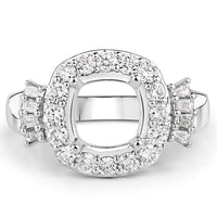 0.73 Carat Genuine White Diamond 14K White Gold Semi Mount Ring - holds 8x8mm Cushion Gemstone