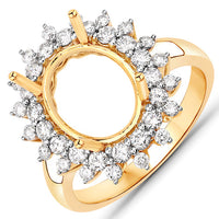 0.79 Carat Genuine White Diamond 14K Yellow Gold Semi Mount Ring - holds 11x9mm Oval Gemstone