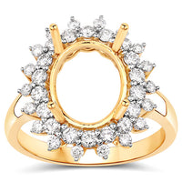 0.79 Carat Genuine White Diamond 14K Yellow Gold Semi Mount Ring - holds 11x9mm Oval Gemstone