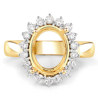 0.54 Carat Genuine White Diamond 14K Yellow Gold Semi Mount Ring - holds 11x9mm Oval Gemstone