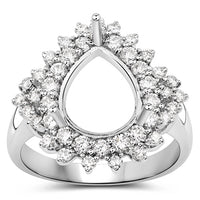 0.89 Carat Genuine White Diamond 14K White Gold Semi Mount Ring - holds 11x9mm Pear Gemstone