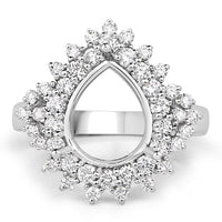 0.89 Carat Genuine White Diamond 14K White Gold Semi Mount Ring - holds 11x9mm Pear Gemstone