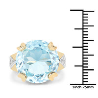 14K Yellow Gold Plated 12.98 Carat Genuine Blue Topaz and White Topaz .925 Sterling Silver Ring