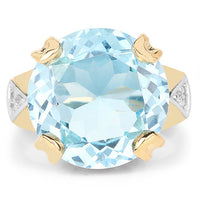14K Yellow Gold Plated 12.98 Carat Genuine Blue Topaz and White Topaz .925 Sterling Silver Ring