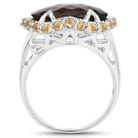 9.58 Carat Genuine Smoky Quartz and Citrine .925 Sterling Silver Ring