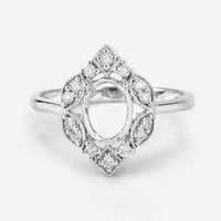 0.20 Carat Genuine White Diamond 14K White Gold Semi Mount Ring - holds 8x6mm Oval Gemstone