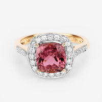 2.71 Carat Genuine Royal Pink Tourmaline and White Diamond 14K Yellow Gold Ring