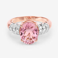 3.11 Carat Genuine Pink Tourmaline and White Diamond 14K Rose Gold Ring
