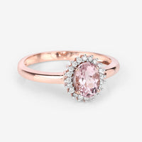 0.81 Carat Genuine Morganite and White Diamond 14K Rose Gold Ring