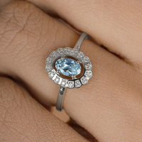 0.44 Carat Genuine Aquamarine and White Diamond 14K White Gold Ring