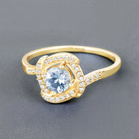 0.46 Carat Genuine Aquamarine and White Diamond 14K Yellow Gold Ring