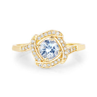 0.46 Carat Genuine Aquamarine and White Diamond 14K Yellow Gold Ring