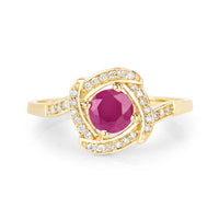 0.63 Carat Genuine Ruby and White Diamond 14K Yellow Gold Ring