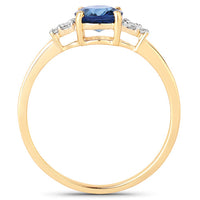 1.08 Carat Genuine Blue Sapphire and White Diamond 14K Yellow Gold Ring