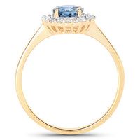 1.03 Carat Genuine Blue Sapphire and White Diamond 14K Yellow Gold Ring