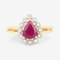 1.31 Carat Genuine Ruby and White Diamond 10K Yellow Gold Ring