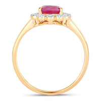 1.31 Carat Genuine Ruby and White Diamond 10K Yellow Gold Ring