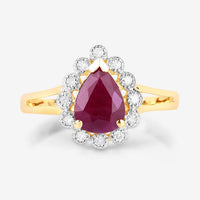 1.31 Carat Genuine Ruby and White Diamond 14K Yellow Gold Ring