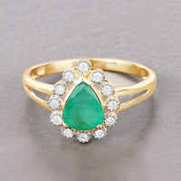 1.22 Carat Genuine Zambian Emerald and White Diamond 10K Yellow Gold Ring