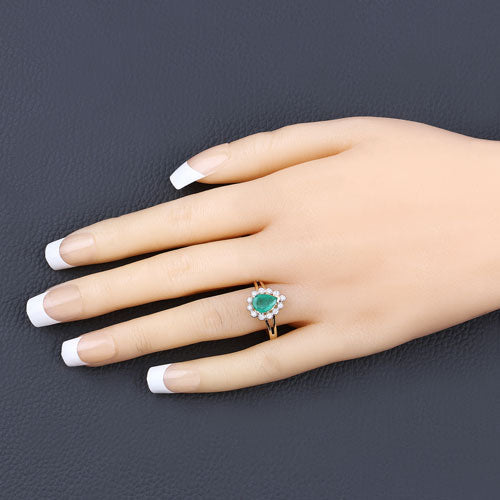 1.22 Carat Genuine Zambian Emerald and White Diamond 10K Yellow Gold Ring