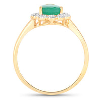 1.22 Carat Genuine Zambian Emerald and White Diamond 14K Yellow Gold Ring