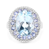 7.41 Carat Genuine Blue Topaz and Tanzanite .925 Sterling Silver Ring