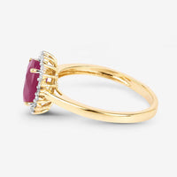1.58 Carat Genuine Ruby and White Diamond 10K Yellow Gold Ring
