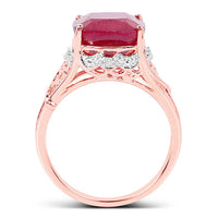 14K Rose Gold Plated 5.54 Carat Genuine Glass Filled Ruby & White Topaz .925 Sterling Silver Ring