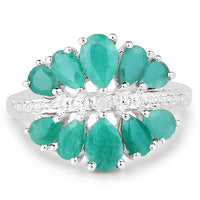 2.21 Carat Genuine Emerald and White Diamond .925 Sterling Silver Ring