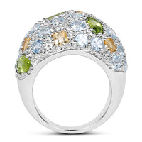 11.38 Carat Genuine Peridot, Citrine and Blue Topaz .925 Sterling Silver Ring