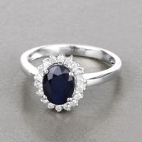 1.73 Carat Genuine Blue Sapphire and White Diamond 14K White Gold Ring