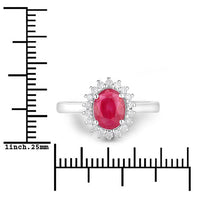 1.64 Carat Genuine Ruby and White Diamond 14K White Gold Ring