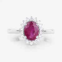 1.64 Carat Genuine Ruby and White Diamond 14K White Gold Ring