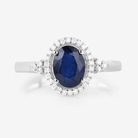1.70 Carat Genuine Blue Sapphire and White Diamond 14K White Gold Ring
