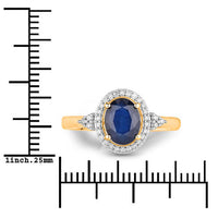 1.70 Carat Genuine Blue Sapphire and White Diamond 14K Yellow Gold Ring