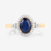 1.70 Carat Genuine Blue Sapphire and White Diamond 14K Yellow Gold Ring