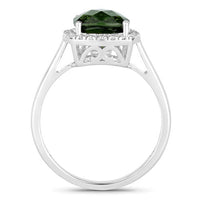 2.64 Carat Genuine Green Tourmaline and White Diamond 14K White Gold Ring