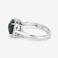2.64 Carat Genuine Green Tourmaline and White Diamond 14K White Gold Ring