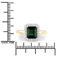 3.02 Carat Genuine Green Tourmaline and White Diamond 14K Yellow Gold Ring
